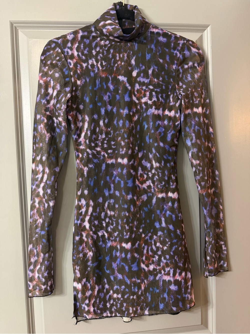 Mock Neck Long Sleeve Mini Dress in Brown Animal Print